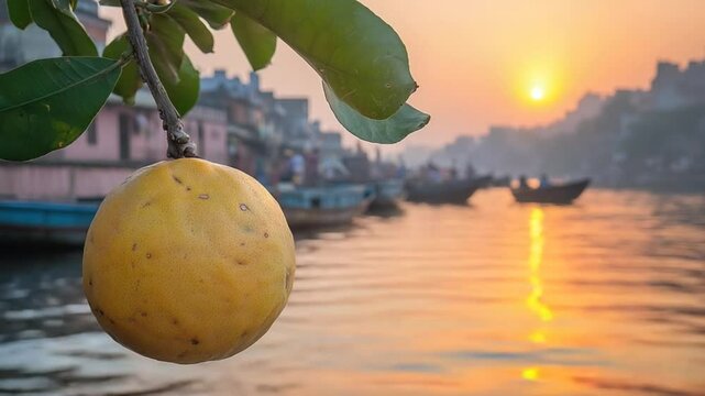 bael on branch near ganga river video