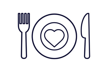 fork knife and plate with heart clip art silhouette vector illustration on white background