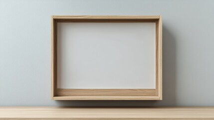 Light oak picture frame displayed upright on smooth wooden tabletop