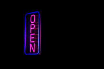 neon sign open blue pink purple