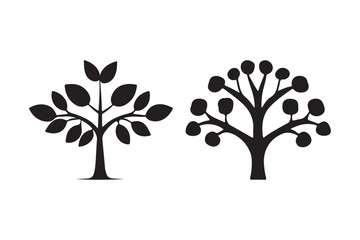 Obraz premium Minimal Tree Silhouettes Modern Leaf and Circle Branch Vector Icons