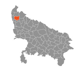 Meerut District Highlighted in Uttar Pradesh State Map of India