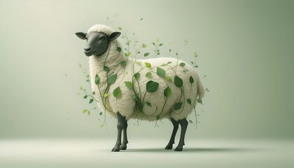 A fluffy lamb, gently nestled amidst vibrant green leaves, symbolizing springtime's renewal.