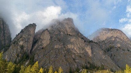Aerial view of Italian mountains in Dolomites