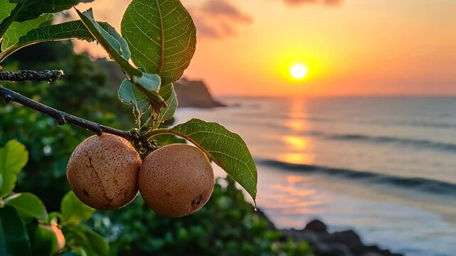chiku on branch in maharashtra coastal  video