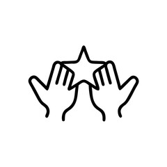 Two Hands Holding a Five Pointed Star Handdrawn Line Art Icon vector