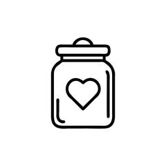 Handdrawn Line Art Jar with Heart Inside Simple Glass Container Icon love