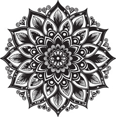Detailed Black and White Mandala Vector: Intricate Floral Spiritual Art for Meditation & Coloring