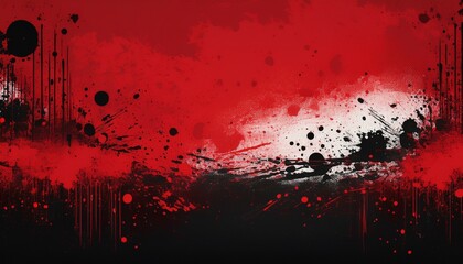 red and black abstract grunge background with paint splatters
