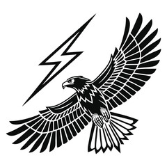 Powerful eagle flying beneath bold lightning bolt vector