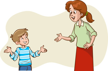 mother talking to her child, mom having a good time with her child, motherhood, parenting concept vector Illustration