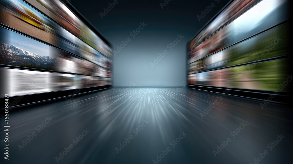 Poster Digital background multimedia technology screen display modern abstract motion blur perspective futuristic