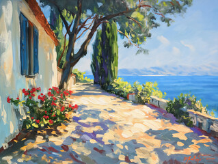 Mediterranean oil paint summer landscape