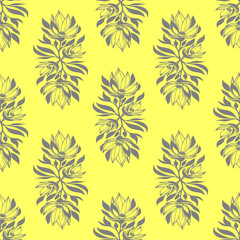simple seamless pattern of gray flowers on a yellow background, texture, design