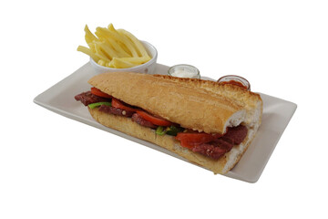 traditional Turkish sausage in bread, isolated on white background