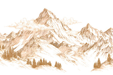 Serene Mountain Landscape Illustration Featuring Majestic Peaks and Lush Pine Forest