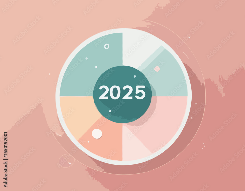 Fototapete pastel banner for 2025 new year. greeting poster with numbers from lines on simple geometry circle s