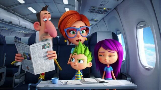 Fam&iacute;lia viajando em um avi&atilde;o.