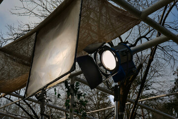 HMI lamp and diffusion filter in front of it used on the film set