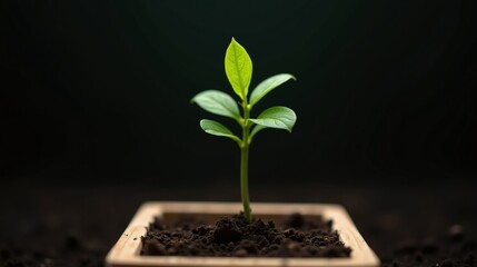 A vibrant green seedling emerges from earth, bathed in gentle light.