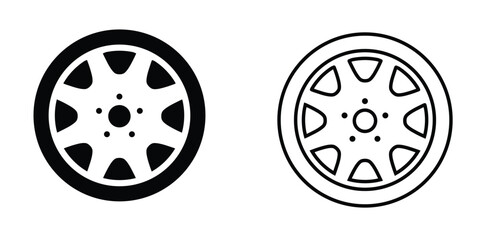 Fototapeta premium Wheel design depicts a solid shape and an outline drawing for visual comparison