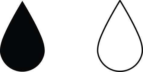 Liquid drop illustration showcasing a solid black fill and an outline version on a white background