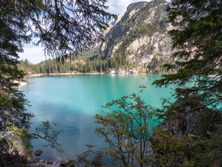 Amazing view of Braies lake. Dolomites, Alps, Italy
