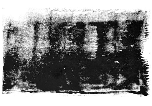 Rich, black rolled ink creates a rough, distressed letterpress print. The texture is grungy, with an isolated, transparent background. It distinctly evokes a printing press, appearing fully handcrafte