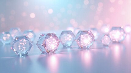 Glass geometric figures with illuminated interiors.