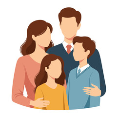 Fototapeta premium Family with human rights lawyer standing together and smiling in illustration 