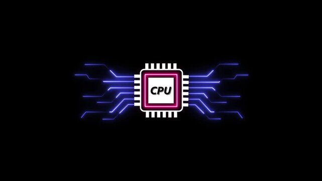 neon line Computer processor icon, digital CPU icon isolated . 4k animation