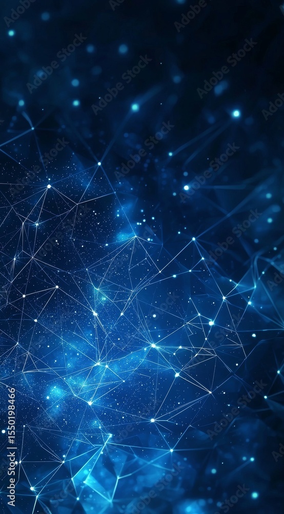 Poster abstract dark blue background with polygonal pattern and glowing lines
