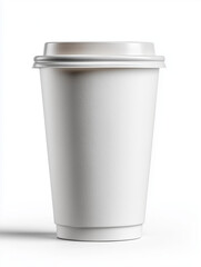 Minimalist Paper Coffee Cup with Lid on White Background
