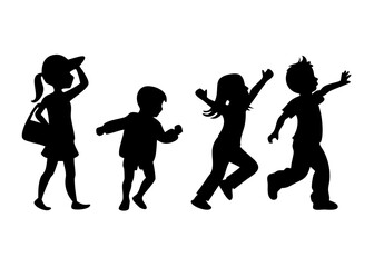 Children Silhouette Activity Vector Collection – Kids in Motion and Playful Poses Illustration


