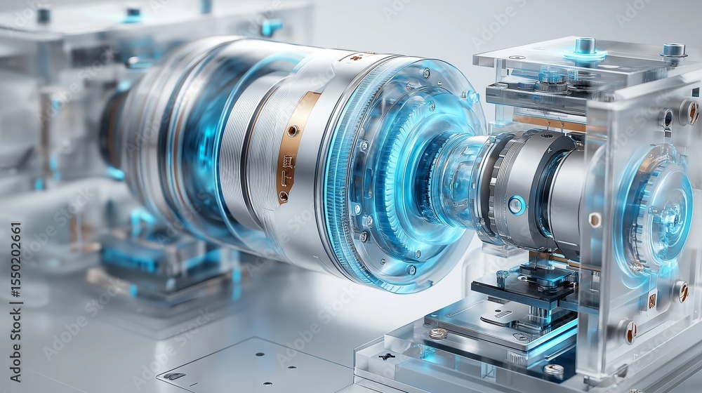Poster Futuristic Machine Engine with Transparent Parts Showing Advanced Engineering and Energy Mechanics, Generative AI
