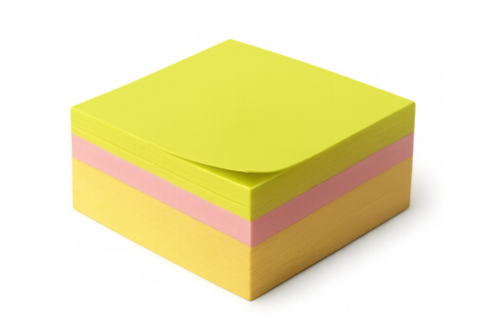 Colorful sticky notes forming a neat stack, ready for reminders and quick jottings, isolated on transparent background