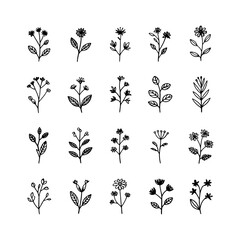 Classic Floral Stamps. A neat and consistent layout of floral stamp-like icons for use in vintage or botanical-themed designs.