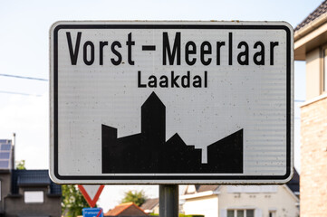 Obraz premium Road sign to the village and municipality of Vorst Laakdal, Antwerp Province, Belgium