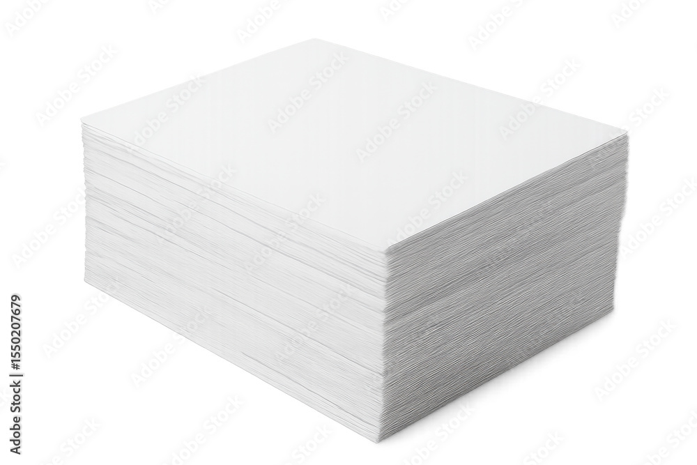 Poster blank white paper sheets forming a neat stack, ideal for mockups and presentations with transparent 