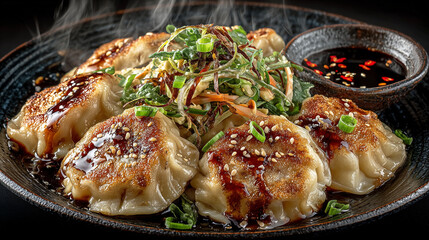 Dumplings with sesame seeds and chopped chives

