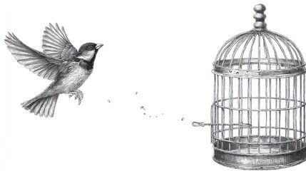 Bird escaping a cage