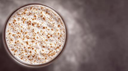 Creamy milkshake with chocolate bits and frothy top

