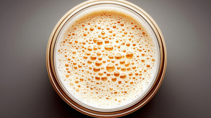 Creamy orange soda with foam in glass cup
