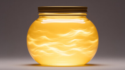 Glowing yellow honey jar on dark background

