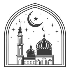 crescent and mosque under starry sky vector art