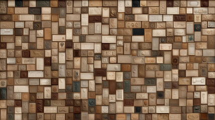 Fototapeta premium Textured Wall Made of Mixed Wooden Blocks 