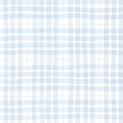 Blue Plaid Gingham Madras Check Hand Drawn Background Pattern Overlay