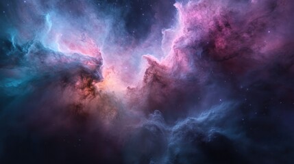 A breathtaking depiction of a cosmic nebula filled with vibrant colors and textures, representing the vastness of the universe and human curiosity about space exploration.