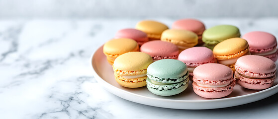 Fototapeta premium Assorted Colorful Macarons on a White Plate