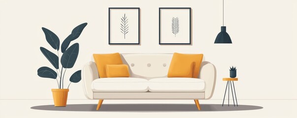Minimalist Scandinavian living room with natural light and indoor plants